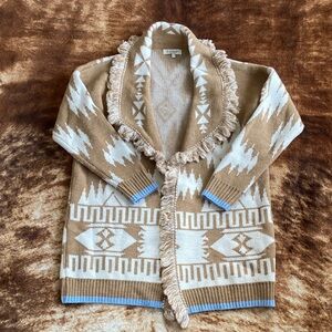 Cocogio Aztec Fringe Cardigan Sweater Made In Italy Wool Blend oversized